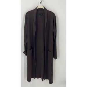 Line and dot cotton blend open  full length classic basic cardigan sweater XS